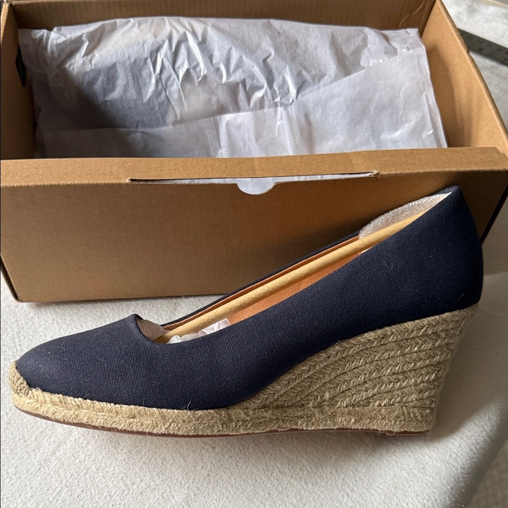 J. Crew Espadrille Wedge Shoes Navy Blue